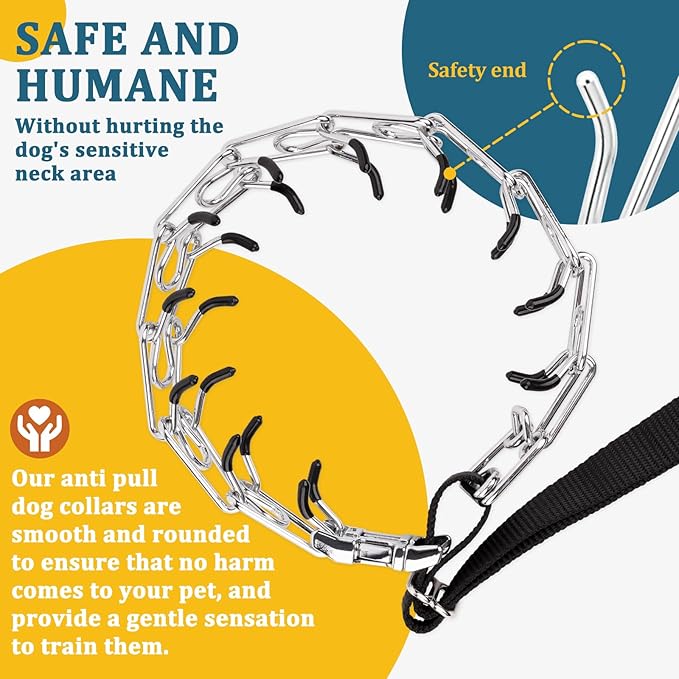 Mayerzon Martingale Prong Collar for Large Medium Dogs Beagle Husky Doberman, Adjustable Dog Pinch Collar No Pull for Walking Training, with Extra Links and Rubber Caps