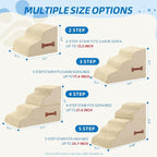 Dog Stairs 4 Steps for Small Dogs and Cats to Get on High Beds, Couch or Car, Pets Can Climb, Sit, Lie Down or Perch to Look Out Windows on The Spliceable Ramp, Provides Support, Beige（19" H）
