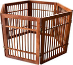 Urnporium Pet Dog Gate Freestanding, Strong Durable Folding Wooden Fence, Portable Acacia Hardwood Safety Barrier for Indoor & Outdoor Use (Brown Pet Gate, 6 Panel 24" Tall)