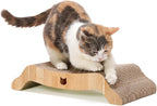 Necoichi Cardboard Cat Scratcher Couch for Indoor Cats - Cat Scratching Board, Horizontal Cat Scratch Pad Lounger with Reversible Usability and Extra Comfort for Lounge, Curved (17" Regular, Oak)
