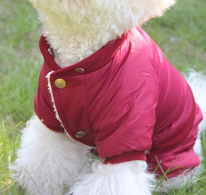 Fleece Lined Dog Coat with Detachable Hood and Detachable Hind Legs,Warm Puppy Jacket in Winter(Red S)