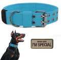 Tactical Dog Collar Military Adjustable Dog Collars Soft Nylon Training Collar with Patch Heavy Duty Metal Buckle Collars for Medium Large Dogs (Blue, M)