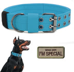 Tactical Dog Collar Military Adjustable Dog Collars Soft Nylon Training Collar with Patch Heavy Duty Metal Buckle Collars for Medium Large Dogs (Blue, M)