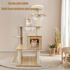 Cat Tree, L19.7*W23.6*H55.1in Wooden Cat Climbing Tower for Indoor Cats, Multi-Layer Cat Condo with Scratching Posts, Cat House, Transparent Capsules, Holds 10kg/22lbs
