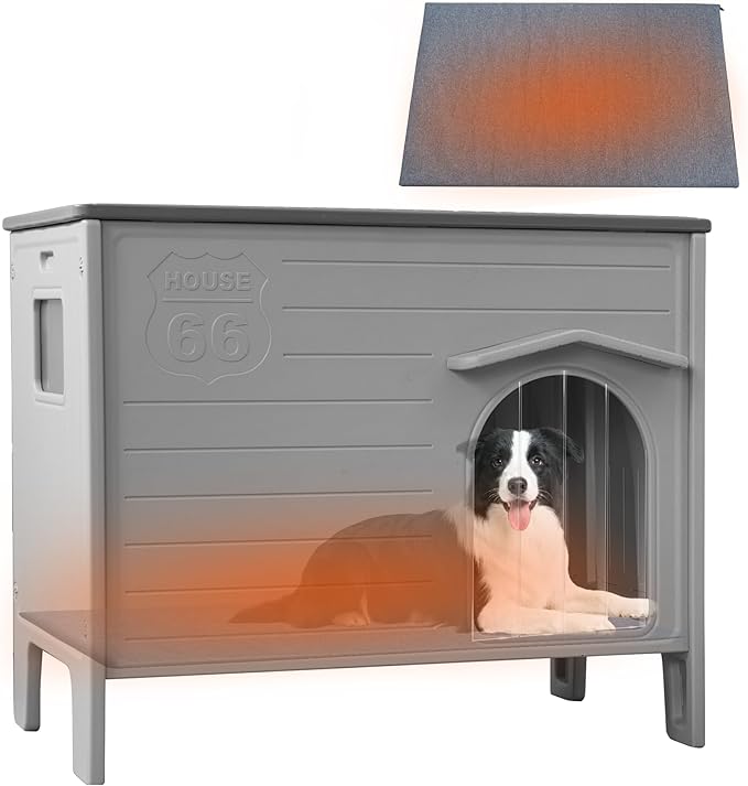 Waterproof Dog House for Outdoor Indoor,Durable Plastic Dog House with Warm Mat Side Window Elevated Floor, Easy to Assemble Easy to Clean(38.3“L× 26.5”W ×32.4" H)