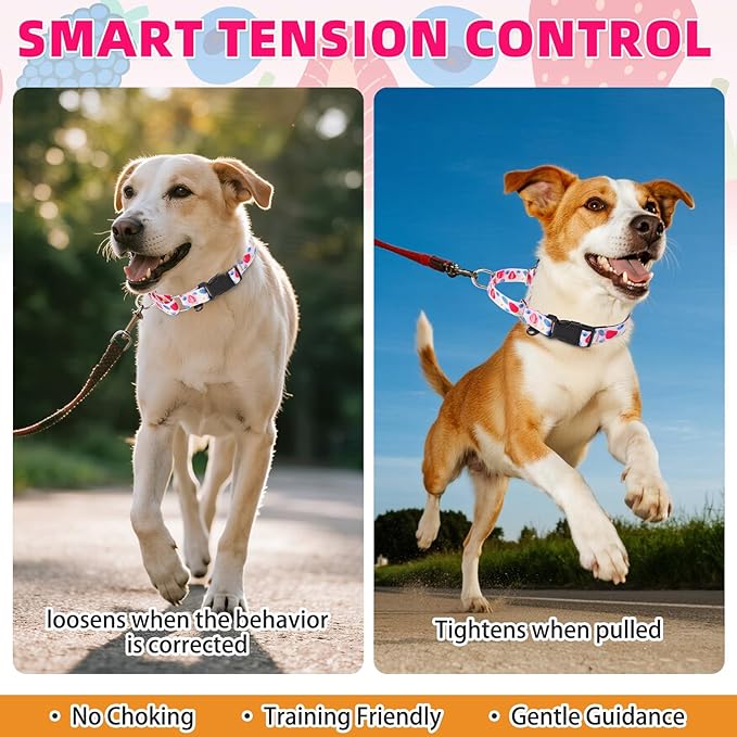 KOOLTAIL Martingale Collar for Dogs for Small Medium Large Dogs, Soft Padded Nylon No Pull Dog Collar with Buckle, Adjustable No Slip Heavy Duty Durable Puppy Training Collar for Boys Girls, Pink M