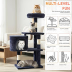 ‌Dopinmin 36" Winter Cat Tree - Plush Multi-Level Indoor Cat Tower with Sisal Scratching Posts & Ramp Plush Condo for Kittens,Dark Gray