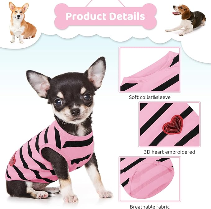 Pet Dog Striped T-Shirt Dogs Cats Cotton Vest Spring Summer Pet Apparel Tee Shirt Suitable for Small and Medium Large Pets French Bulldog Bichon