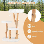 PETSITE 44 inch Wood Cat Tree, Modern Wooden Cat Tower with Jute Scratching Posts, Top Perch, Soft Long Plush and Dangling Ball, Pear Wood Branches Cute Cat Tree for Indoor Cats