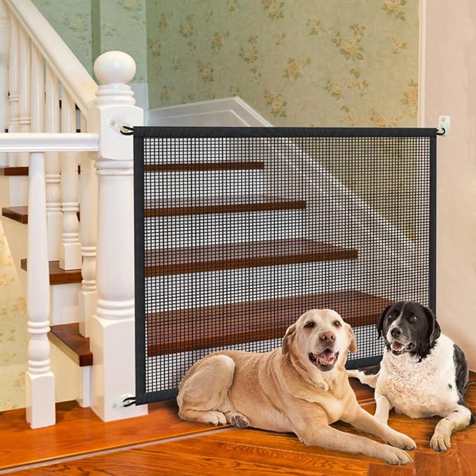 Dog Gate for Stairs Pet Gates for The House: Dogs Screen Mesh Gate for Doorways Stairways Indoor 29 inch Tall, 45 inch Wide, Fits Openings 40'' to 43'' Wide