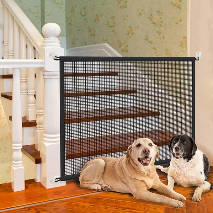 Dog Gate for Stairs Pet Gates for The House: Dogs Screen Mesh Gate for Doorways Stairways Indoor 29 inches Tall, 41 inch Wide, Fits Openings 36'' to 39'' Wide