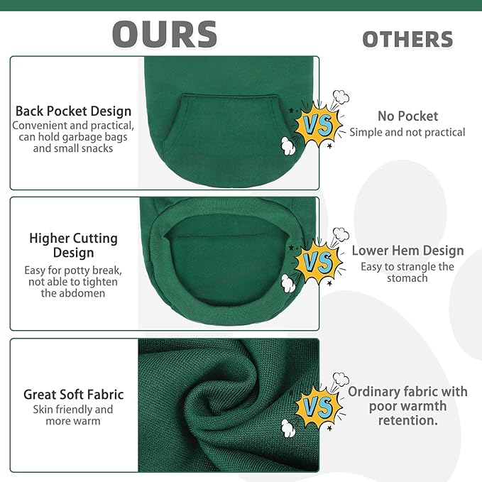 KOOLTAIL Dog Hoodie for Large Medium Small Dogs,Soft&Warm Pet Sweater with Leash Hole and Pocket Boy Girl, Puppy Fall Winter Jacket Clothes,French Pitbull Cold Weather Coat Sweatshirt,Deep Green S