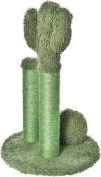 Amazon Basics Cat Scratching Post, Indoor Cactus Triple Posts for Cats & Kittens with Dangling Ball, Large, 27"H, Green
