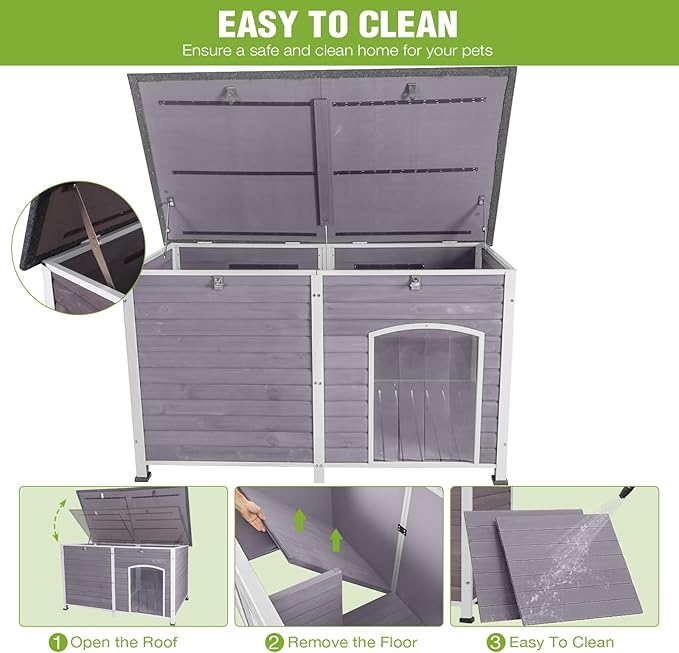 GUTINNEEN Extra Large Heated Dog House Insulated Outdoor Dog House XXL Weatherproof Dog Shelter with Safe Heating Pad, Insulation Liner, Chew-Proof Metal Frame for Large Dog Breeds