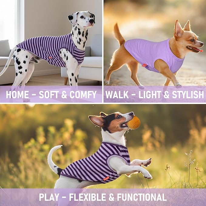 KYEESE 2Pack Dog Shirt, Soft Striped Dogs T Shirts, Lightweight Pet Tank Top, Sleeveless Dog Shirt for Small Dogs, Stretchy Comfortable Pet Vest, Purple, Large