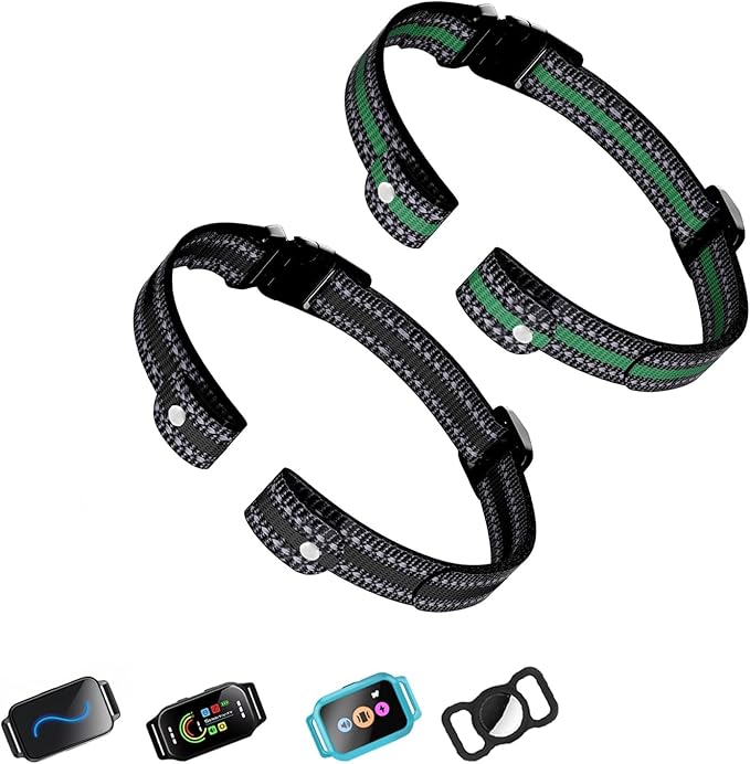 Aikko 2-Pack Shock Collar Replacement Straps – Adjustable Nylon Bands for Dog Training E-Collars, Fits Small/Medium/Large Dogs (Black & Green)