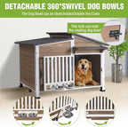 GUTINNEEN Large Heated Dog House Outdoor Insulated Dog Kennel Weatherproof Dog Shelter with Safe Heating Pad, Thermal Liner, Rotatable Spill-Proof Bowl for Large Dog Breeds, 39.7"L x 25.5"W x 32.2"H