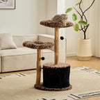 Modern Floral Cat Tree Tower with Real Wood Branch| Multi-Level Cat Tower with Scratching Posts | Cute Aesthetic cat Tree with Luxury cat condo for Indoor Cats (Leopard Flora)