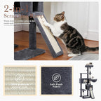 PEQULTI 60'' Cat Tree, Tall Cat Tower with 2 Large Condos, Wide Top Perch, Cozy Hammock and Sisal Scratching Posts for Indoor Cats Lare Adult Smoky Gray