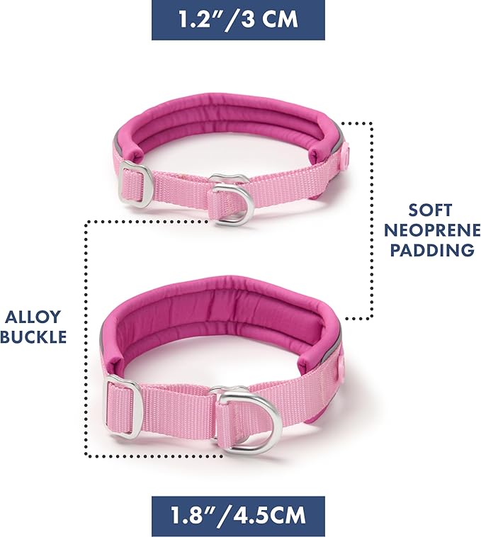 Spark Paws Martingale Dog Collar – Cushioned Slip-On Training Collar, Heavy Duty, Safety-Tested No-Buckle Collar for Medium & Large Dogs - Pink - E