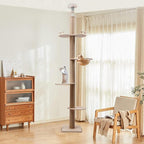 Floor-to-Ceiling Cat Tree,Cat Tower with Adjustable Height (100.4-104.3''),Tall Climbing Tree with Clear Space Capsule,Activity Tree Indoor/Outdoor Cat Scratching Post Activity Center