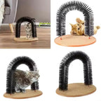 Cat Scratcher, Heavy Duty Cardboard, All Breed Sizes, Scratching and Exercise Cat Self-Groomer Bristle Ring Brush Arch with Carpeted Base Hair Cleaner Pads (Black,One Size)