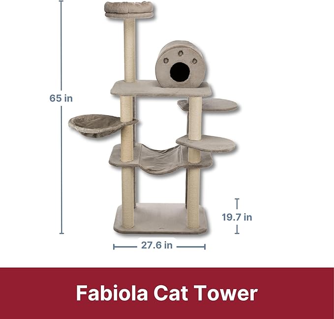TRIXIE Fabiola 55-in Cat Tower, Jute Scratching Posts, Cat Tree with Plush-Covered Condo, Hammocks, and Platforms, Gray