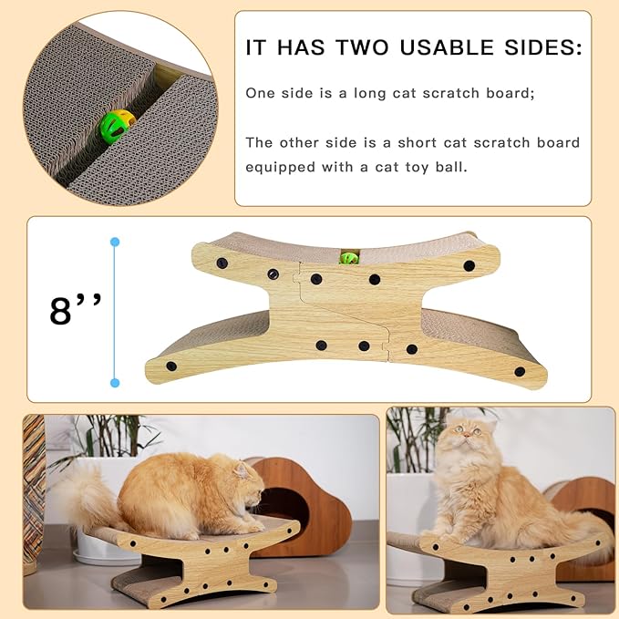 Reversible Cat Scratcher Bed, Large Scratching Board for Indoor Cats - Cardboard Pad & Durable Cat Scratcher Lounge Hammock Furniture, Natural Wood Color