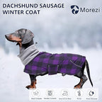 Dachshund Coats Waterproof Suitable for Dachshunds Sausage Weiner Dog Winter Coat Padded Fleece Puppy Snowsuit with Adjustable Bands Reflective Stripe - Plaid Purple - L