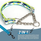 No-Pull Martingale Dog Collar with Chain - Adjustable Shark Pattern Choker Collar for Training, Anti-Pull Slip Collar for Medium, Large & XL Dogs（M）