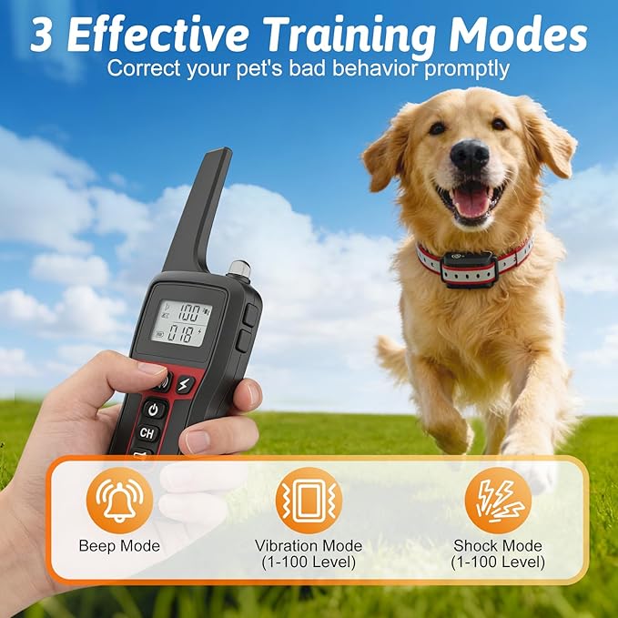 Dog Shock Collar 3280FT Dog Training Collar with Remote IPX7 Waterproof Electric Dog Collar with 4 Training Modes Beep Vibration Static Electricity Flashlight for Small Medium Large Dog