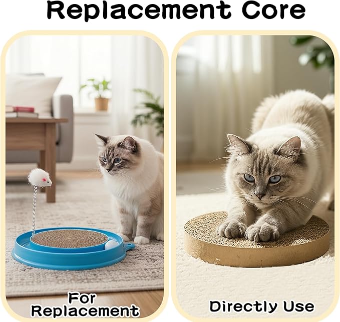DFQ Cat Scratching Board for Replacement, Heavy-Duty Reinforced Version,Round Scratcher with Grooves, Corrugated Cardboard for Indoor Bored Cat- 3 Count