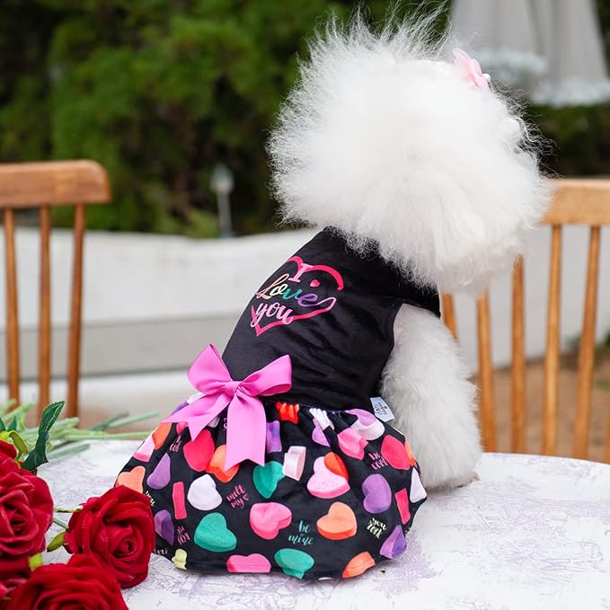 CuteBone I Love U Dress Velvet for Small Dogs Girl Puppy Dresses Black Dog Clothes CVA11S-D