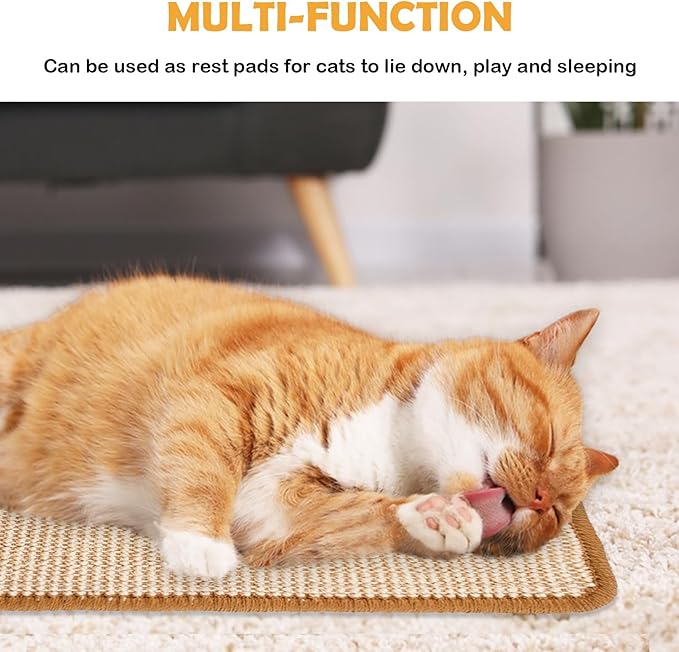 Cat Scratcher Mat,19.68 x 9.84 Inch Sisal Cat Scratching Pad Rug with Hook and Loop Sticky Cat Scratch Wall Mat Protect Carpet Sofa Floor Door