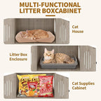 Cat Litter Box Enclosure with Cat Tree Tower and Condo, Hidden Cat Washroom Furniture with Sisal Scratching Post and Soft Plush Perch, Wooden Cat Furniture with Multiple Platforms