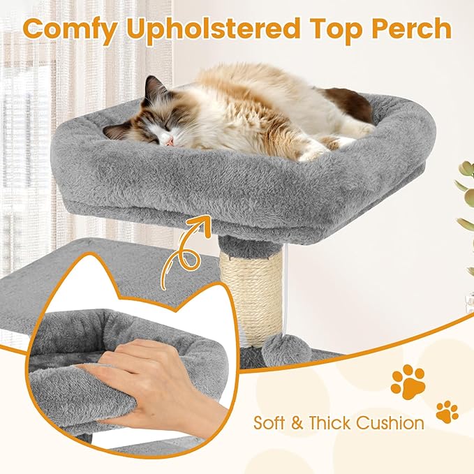 PETSITE Multi-Level Cat Tree, 58 Inches Tall with Sisal Scratching Posts, Condo, Hammock, Dangling Balls, Jumping Platforms, and Cozy Top Perch, Ideal for Indoor Cats to Play and Rest (Grey)