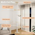 Cat Tree Floor to Ceiling Cat Towers Adjustable Height(108-112 Inches), Tall Cat Tree Natural Sisal Scratching Post, Modern Cat Tree Tower for Large Indoor Cats, Cotton Rope