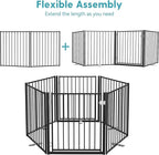 No Pawblems Free Standing Dog Gate, 36'' Tall Foldable Dog Fence for Indoor & Outdoor, Up to 52 Inch Extra Wide Puppy Gate for Stairs, Hallways, Doorways, Deck, Yard (Black, 2 Panels)