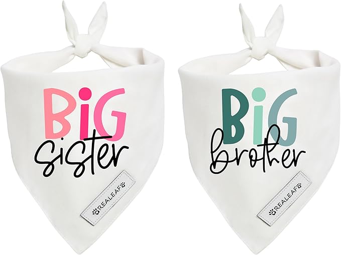 Realeaf Big Brother Big Sister Dog Bandanas Pet Scarf for Medium and Large Dogs New Baby Announcement Pet Accessories Pregnancy Reveal Ideas (Large)