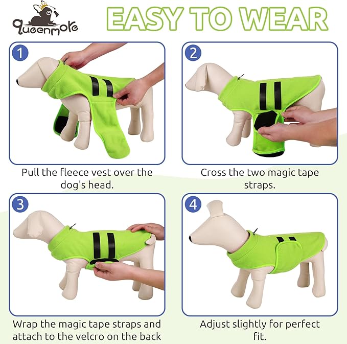 Queenmore Large Dog Sweater, Soft Fleece Vest Pullover Jacket With Leash Hole, Warm Winter Clothes for Cold Weather, Dachshund Sweater for Large Dogs Cats Boy or Girl (Green, L)