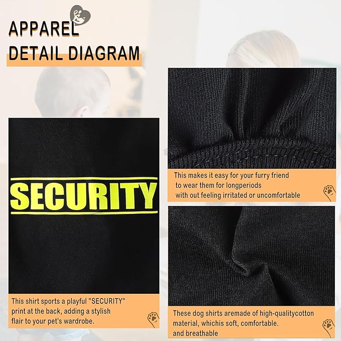 Discover Cozy Cotton Canine Wear: Soft, Lightweight, and Breathable Dog Shirt Vest with Eye-Catching Graphics(Security), Keeping Your Furry Friend Warm and Comfy! Grey XL