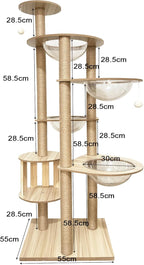 72.1-Inch Cat Tree for Indoor Cats Large Adult, 4 Bowl,12 Sisal Scratching Posts,1 Cat cage,Top Perch, Toy Balls,Larg Large cat Tree,Wood cat Tree,(YN-105)