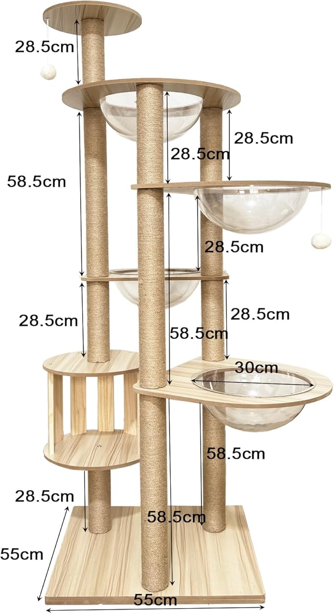 72.1-Inch Cat Tree for Indoor Cats Large Adult, 4 Bowl,12 Sisal Scratching Posts,1 Cat cage,Top Perch, Toy Balls,Larg Large cat Tree,Wood cat Tree,(YN-105)