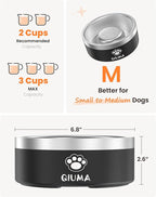 Slow Feeder Dog Bowls Stainless Steel, Food-Grade 304 Dog Slow Feeder Bowl 2 Cups Capacity, Heavy Duty Double-Layer with Non-Slip Base, Pet Puzzle Bowl for Small & Medium Dogs (Black)