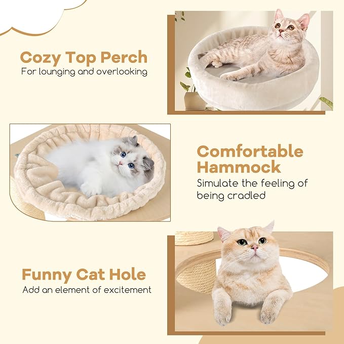 Tangkula Cat Tree Tower, 60 Inch Multi-Level Modern Wooden Cat Tower with 2-Story Condo, Sisal Scratching Posts & Mat, Perch, Hammock, Washable Plush Cushion for Indoor Cats Large Adult
