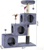 ROYPET Cat Trees with Three Cat Houses Condos with Scratch Posts and Cat Toys,Grey