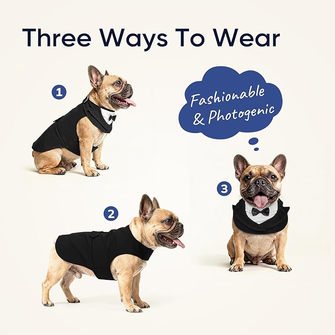 Supet Dog Tuxedo and Bandana Set with Bow Tie, Formal Outfit for Wedding Birthday Party Graduation Valentines, Pet Suit Clothes for Large Medium Small Dogs (Black, L)