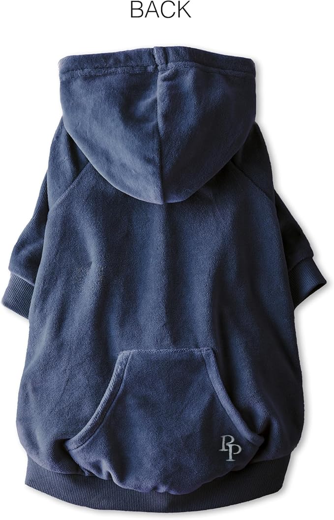 Cooper II Organic Cotton Velour Dog Hoodie Pet Coat for Small, Medium and Large Dogs, Navy, XXX-Small (up to 5lbs)