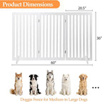 Freestanding Pet Dog Gate 36 Inch Foldable Fence Indoor 3 Panel Extra Wide Wooden Dog Door for Stairs Hallways Doorways