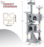 MoNiBloom 77 Inch Cat Tree Tower for Indoor Cats Large Adults, Tall Cat Tower with Scratching Post, Multi-Level Furniture Activity Center with Cat Condo Pet Play House, Light Grey